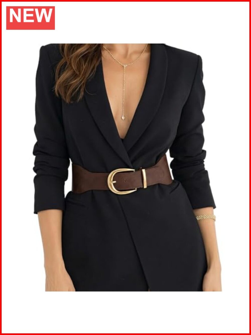 Women's Wide Elastic Waist Belt Stretch Cinch Belt Gold Buckle for Dresses